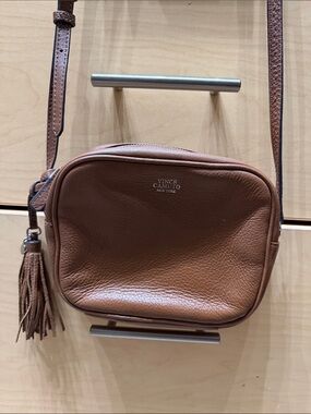 Vince Camuto Tan Pebble Leather Crossbody with Tassel
